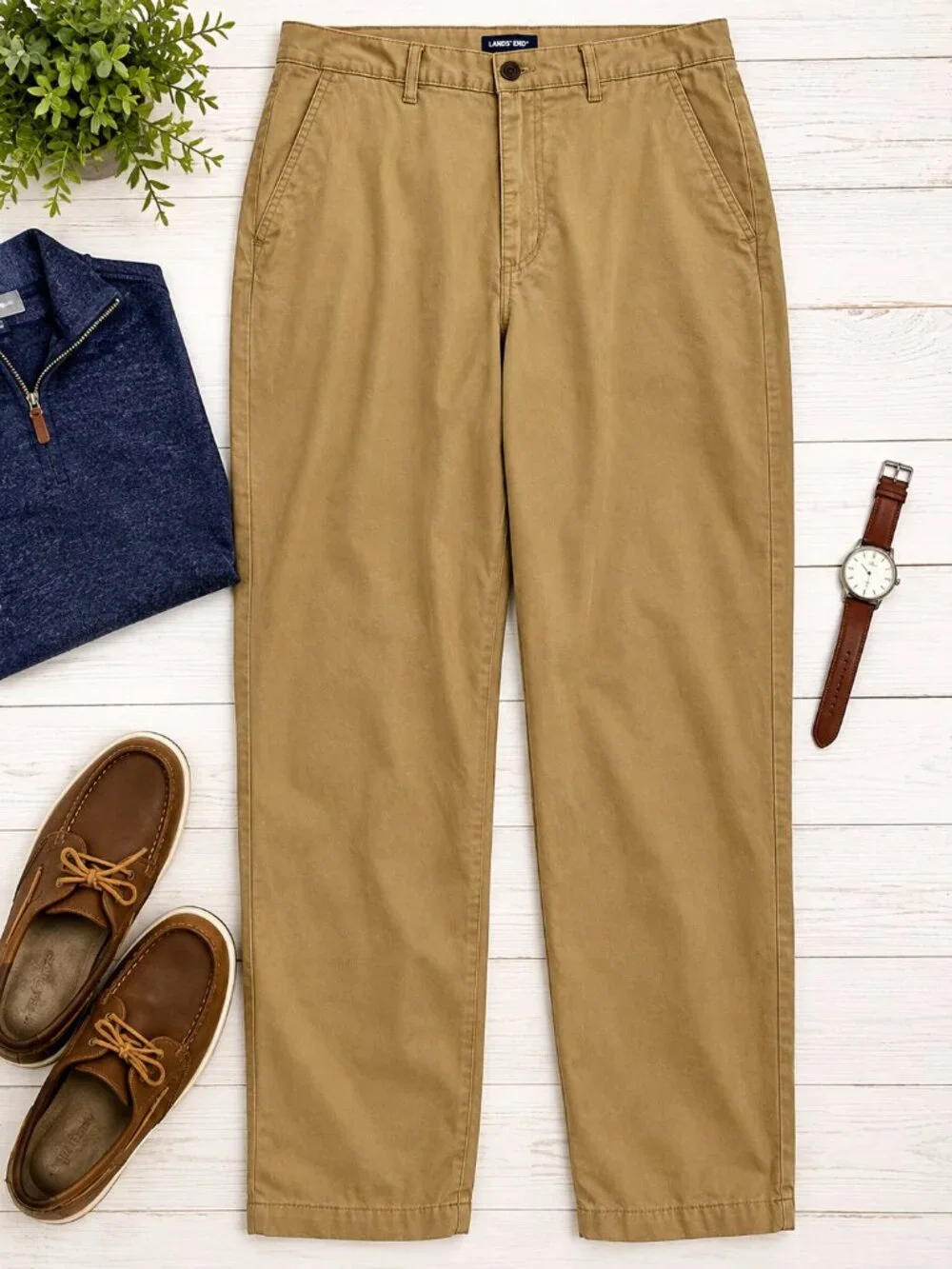 Land's End Men's Khaki Chino Pants Size 35 Classic Straight Leg Casual